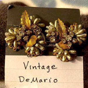 Vintage DeMario faux Pearl and rhinestone clip earrings